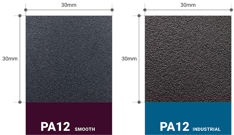 A comparison between the surface finish of PA12 Industrial and PA12 Smooth